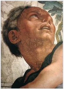 Detail of Face of Jonah on the Ceiling of the Sistine Chapel by Michaelangelo