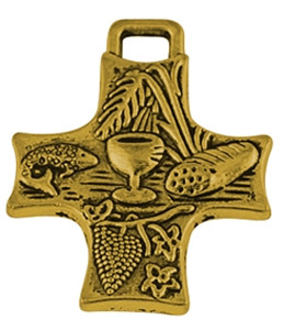 First Communion Medal. http://www.catholicshop.co.za/pRPCR027/1st-Holy-Communion-Symbols-Cross-35mm-in-gold.aspx