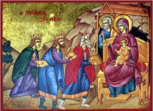 "...and going into the house they saw the child with Mary his mother, and they fell down and worshiped him. Then, opening their treasures, they offered him gifts, gold and frankincense and myrrh."